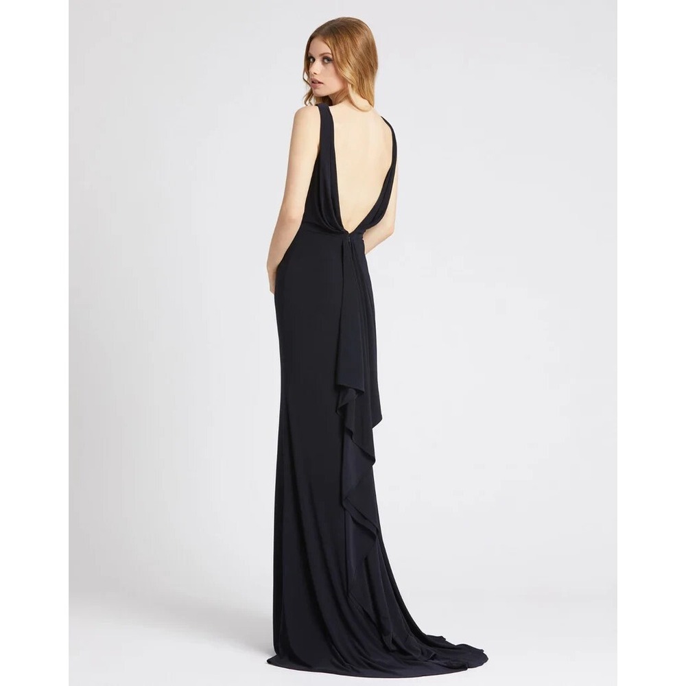 Mac Duggal IEENA Midnight Blue Sleeveless V Neck Jersey Gown 12336 Size 4 $298 - Picture 2 of 8